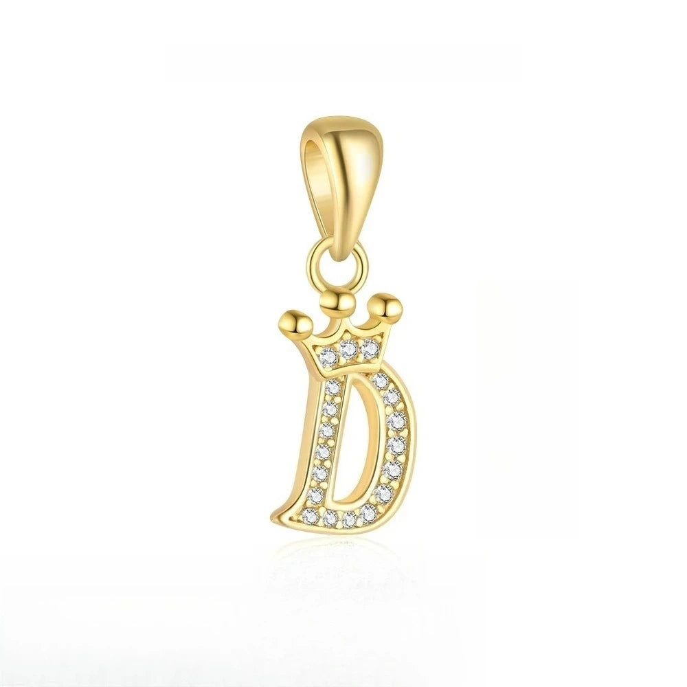 TrustDavis 925 Sterling Silver Women's Fashion Crown 26 Letter Pendant Zircon Necklace for Women Girls Jewelry Gift DS4445