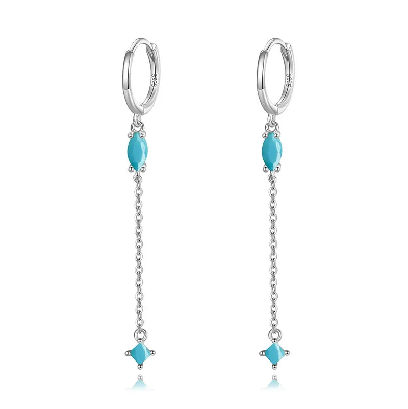TrustDavis Real 925 Sterling Silver Fashion Colour Zircon Tassel Chain Hoop Earring For Women Wedding Party Fine Jewelry DA2707