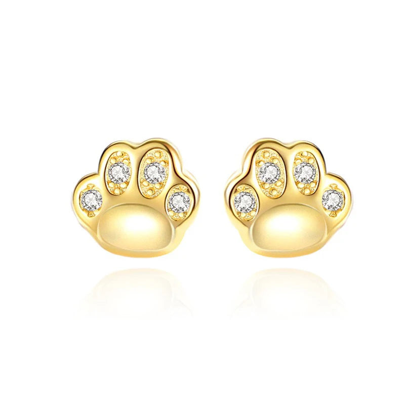 TrustDavis 925 Sterling Silver Women's  Fashion Sweet Animal Cat Paw Earrings for Women Girls Jewelry Gift DS4438