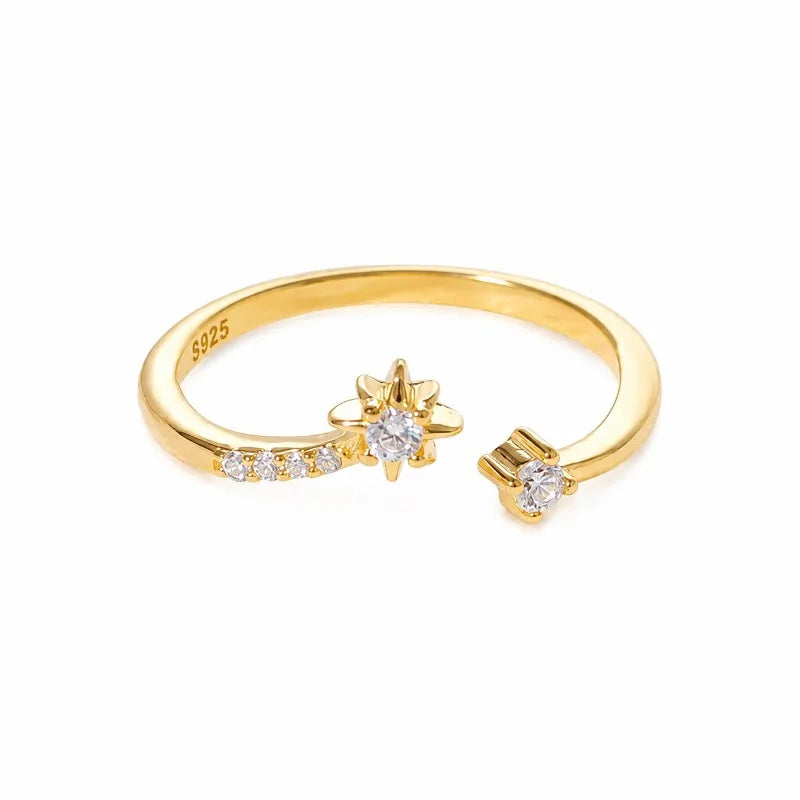 Fashion Simple Eight-pointed Star Zircon Open Ring for Women DS4975
