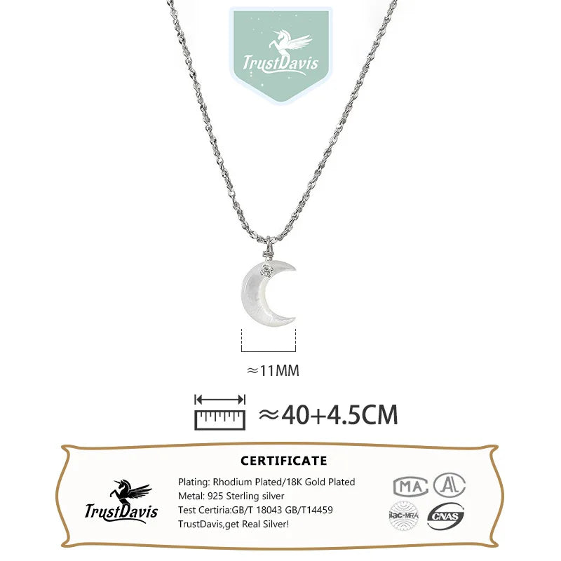 TrustDavis Real 925 Sterling Silver Elegant Moon Shell CZ Choker Necklace for Women Wedding Birthday Fine Jewelry DS3993