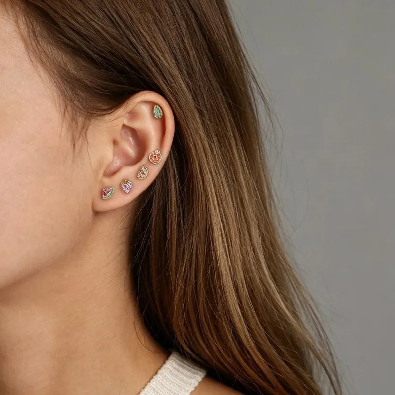 Single Fruit Zircon Screw Earrings for Women Daily Wear Jewelry Gift DS4977
