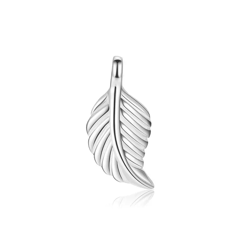 TrustDavis Real 925 Sterling Silver Vintage Leaf Feather Charm Pendant for Women Kids Handmade DIY Accessories Jewelry DH0049