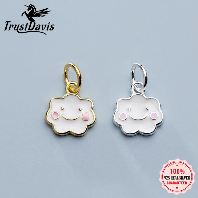 TrustDavis Real 925 Sterling Silver Pendant Handmade DIY Necklace  Cloud Smiley Face Accessories Fine S925 Jewelry Gift DZ1807