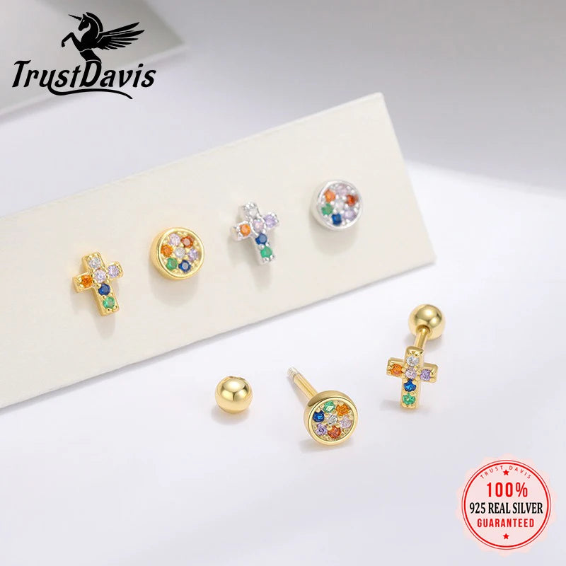 Zirconia Cross Screw Earrings DS4710