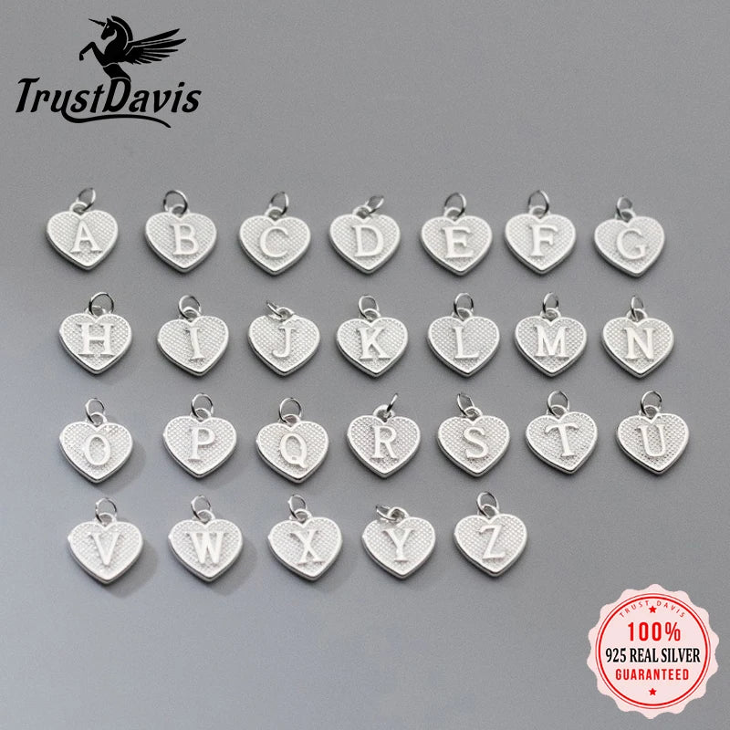 TrustDavis Real 925 Sterling Silver Name Necklace 26 Heart DIY Accessories Pendant for Women Wedding Clavicle Jewelry DZ1795