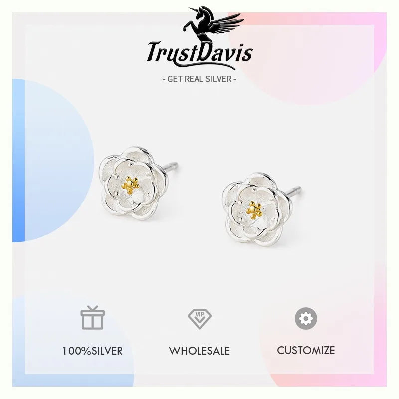Camellia Flower Stud Earrings for Women Daily Wear Dainty Jewelry Gift DS4962