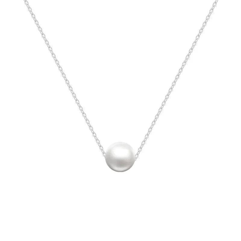 TrustDavis Minimalist 925 Sterling Silver Fashion Sweet 9mm Pearl Pendant Necklace For Women Party 925 Necklace Jewelry YQ193