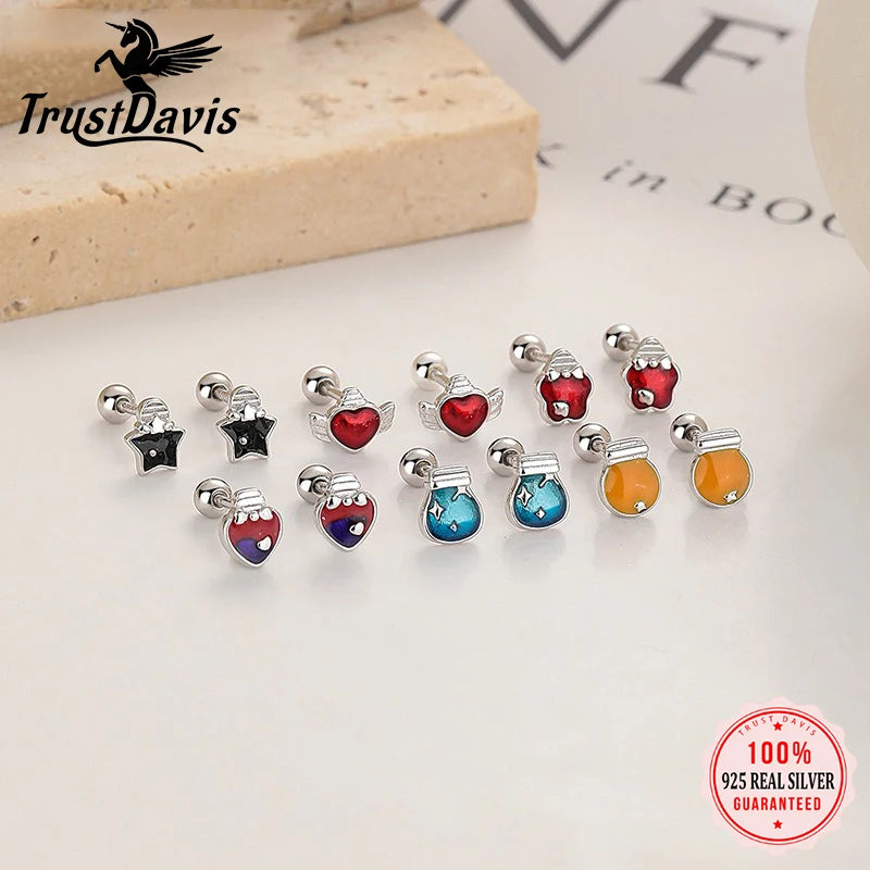 TrustDavis Real 925 Sterling Silver Women's Fashion Simple Wishing Bottle Thread Earrings for Women Girls Jewelry Gifts DS4244