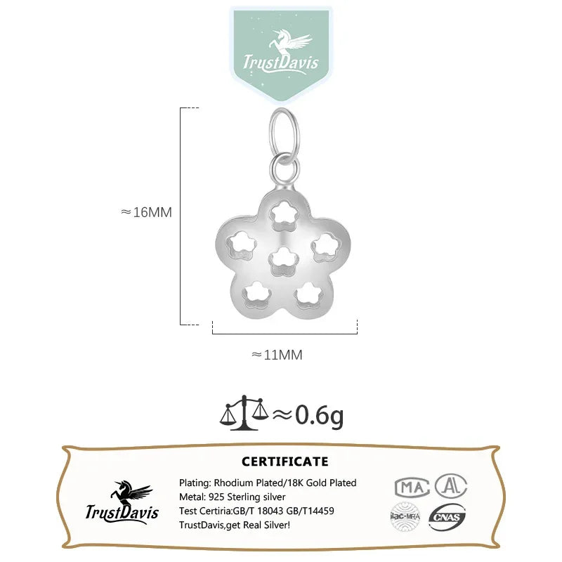 TrustDavis Real 925 Sterling Silver Hollow Star Pendant Handmade DIY Necklace Bracelet Accessories Fine S925 Jewelry DH0038