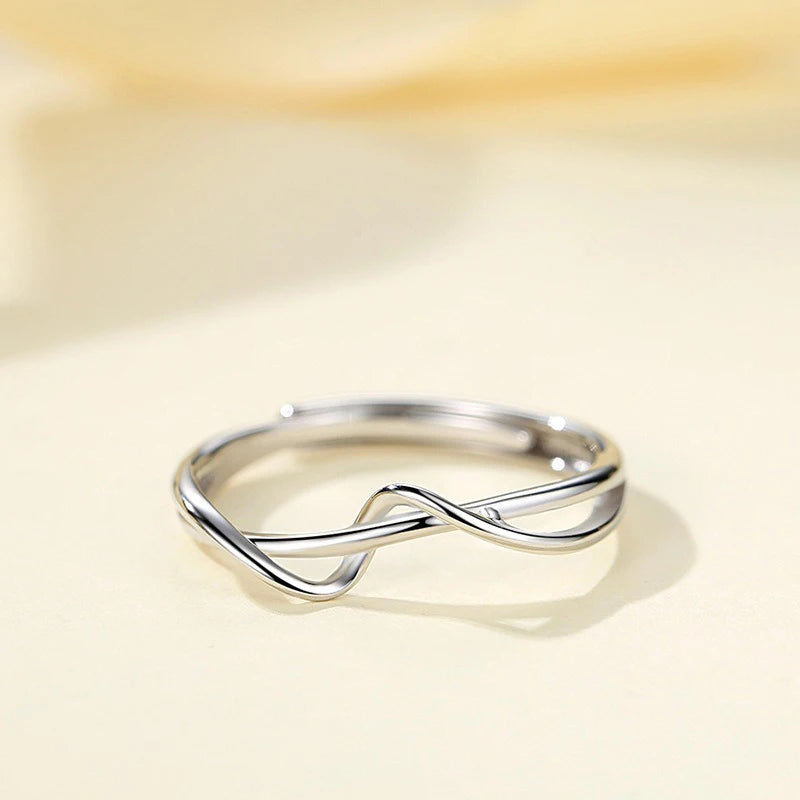 TrustDavis Real 925 Sterling Silver Women's Fashion Simple Geometric Cross-line Ring for Women Girls Fine Jewelry Gift DS4672