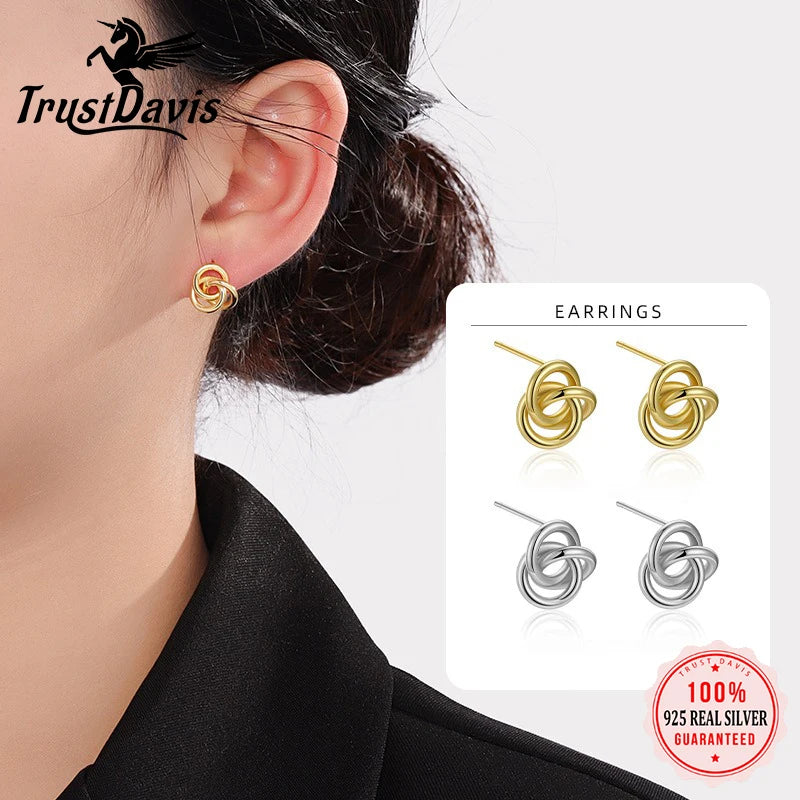 TrustDavis 925 Sterling Silver Women's Stud Earrings Fashion Simple Rose Hoop Earrings for Women Girls Jewelry Gift DS4407