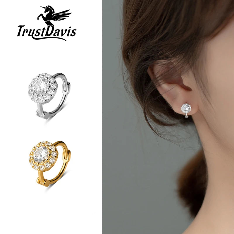 Trustdavis Real 925 Sterling Silver Fashion Sweet Round CZ Charm Hoop Earrings For Women Wedding Anniversary Fine Jewelry DA2158
