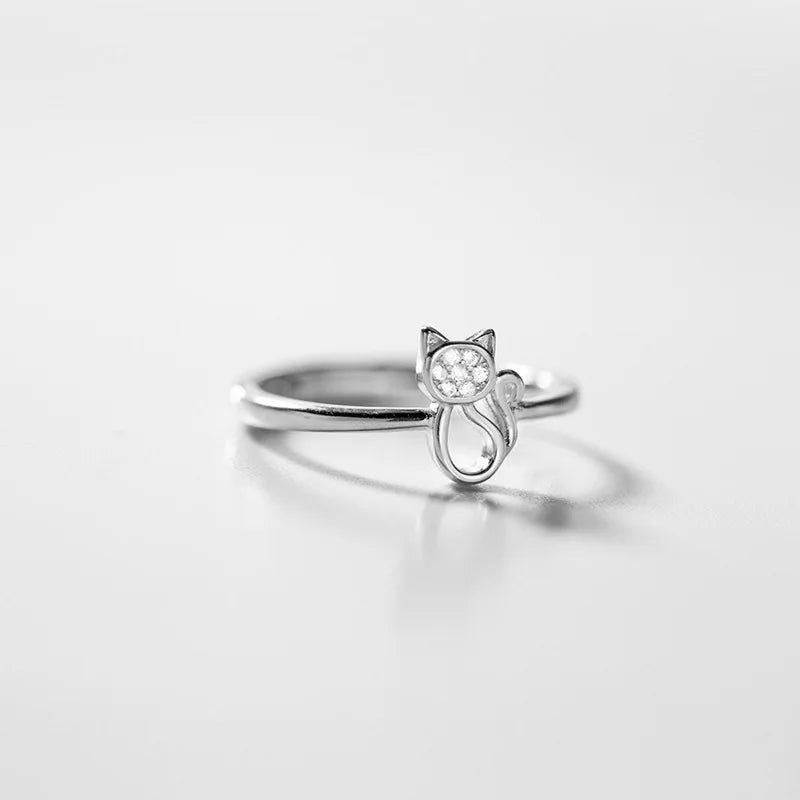 TrustDavis Real 925 Sterling Silver Fashion Cat with Zirconr Ring lAdjustable Ring for Women Wedding Party Fine Jewelry DS4173