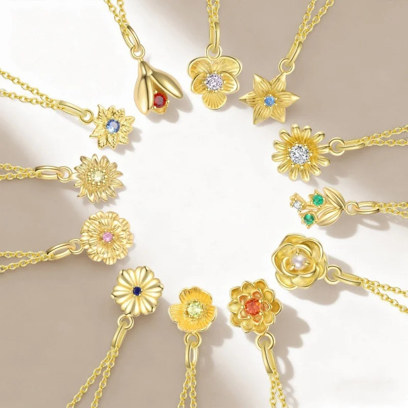 Trustdavis Real 925 Sterling Silver Feshion Simple 12 Months Birth Flower Pendant  DIY for Women Girls Fine Jewelry DS4742