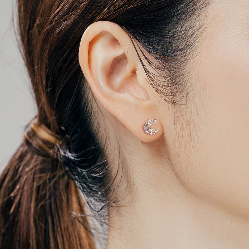 Moon Star CZ Screw Stud Earrings DS4596