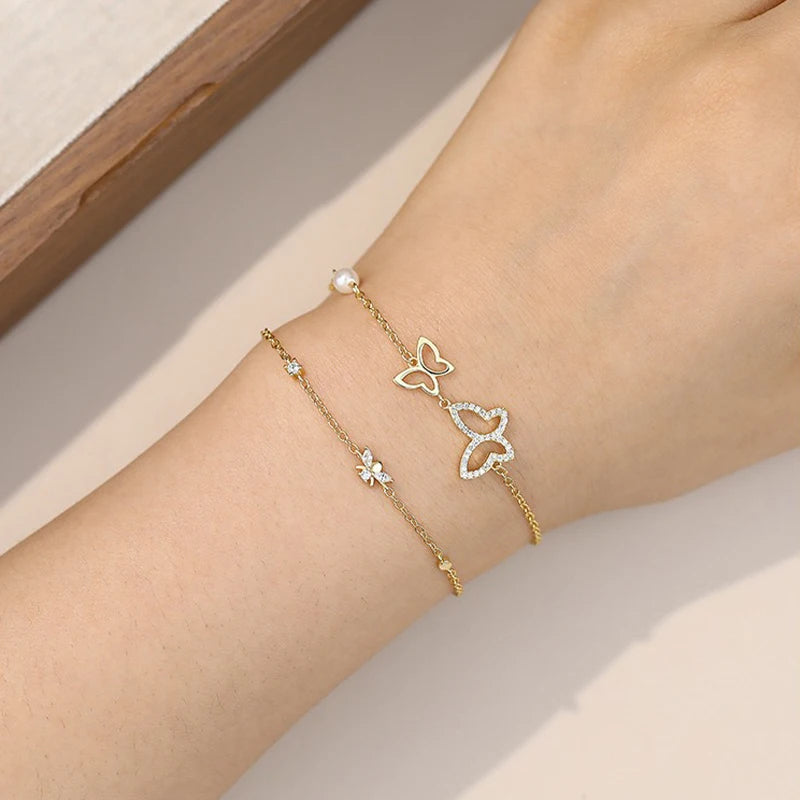 TrustDavis Girls 925 Sterling Silver Fashion Butterfly/Hollow heart/Lightning Bracelet for Women Girl Gift Fine Jewelry DS4662