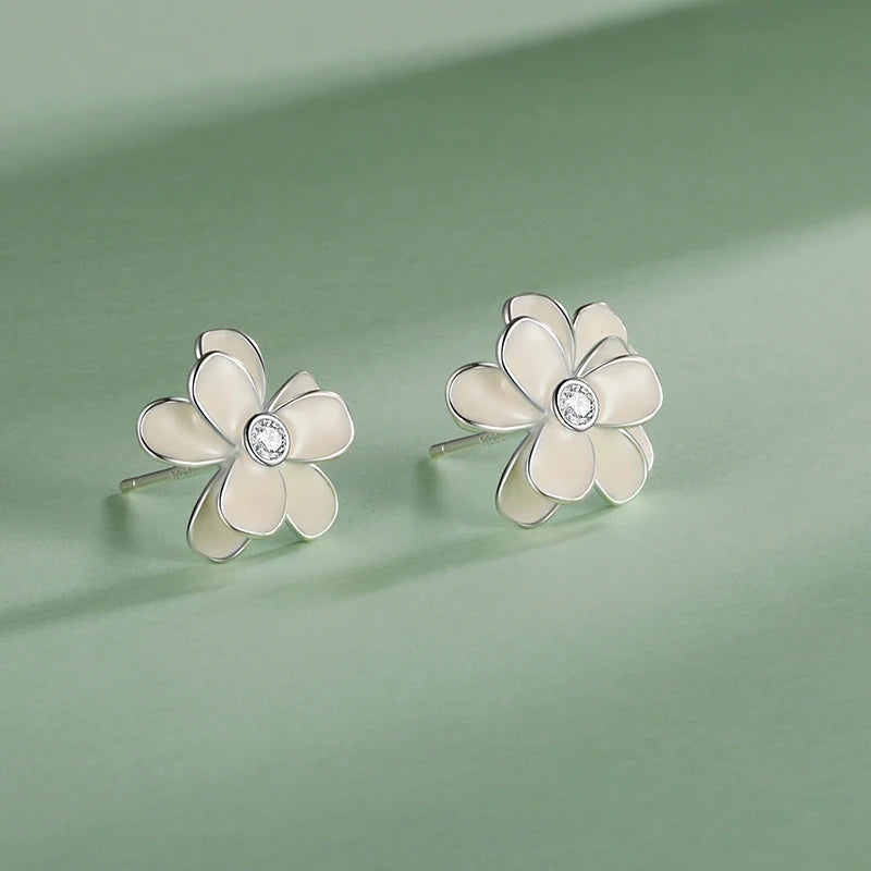 Trustdavis Real 925 Sterling Silver Earrings Sweet Colour Flower CZ Stud Earrings For Women Wedding Party Fine Jewelry DF221