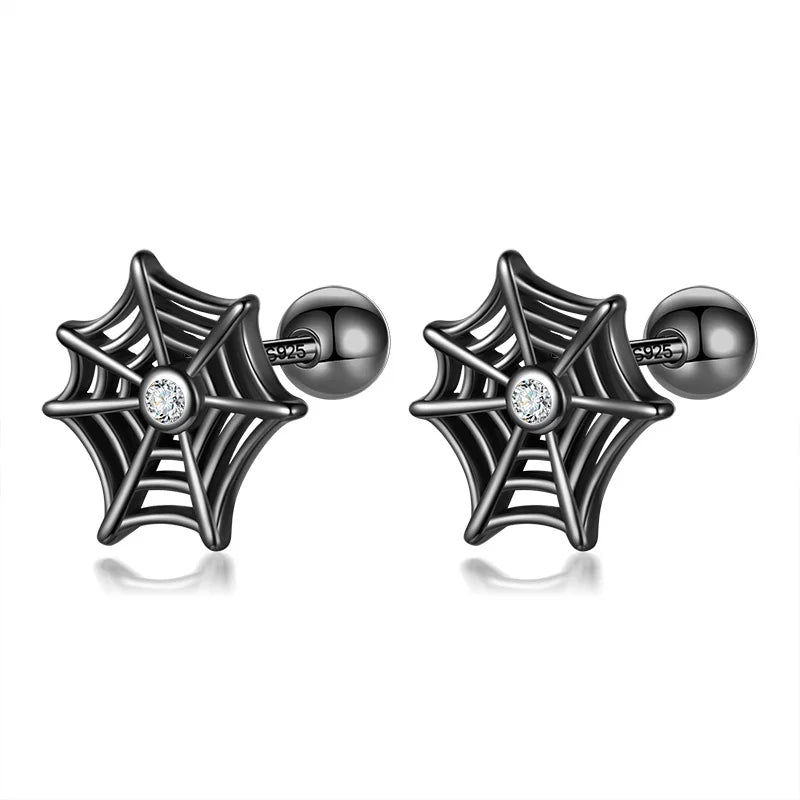 Black Halloween Spider Web Screw Stud Earrings DF2042