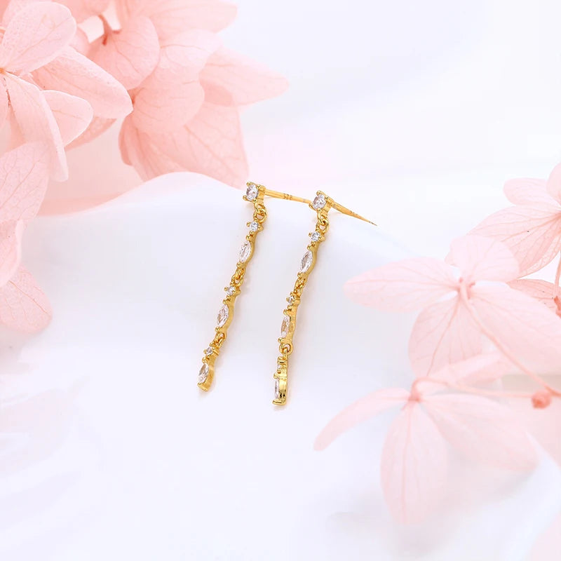 TrustDavis 925 Sterling Silver Women's Fashion Simple Zirconia Long Chain Drop Earrings for Women Girls Jewelry Gift DS4380