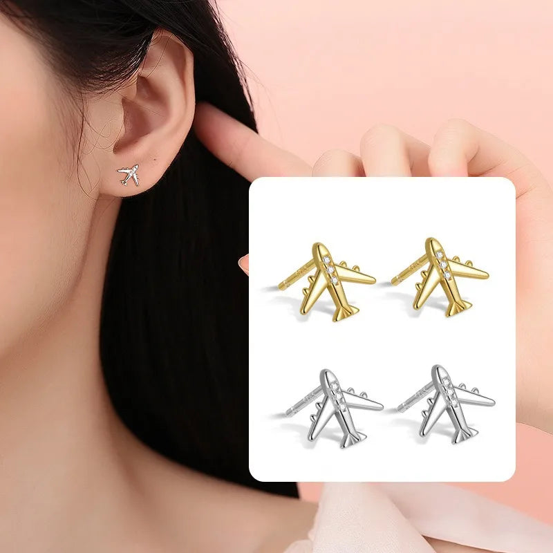 Fashion and Unique Zircon Airplane Earrings for Women DS4972