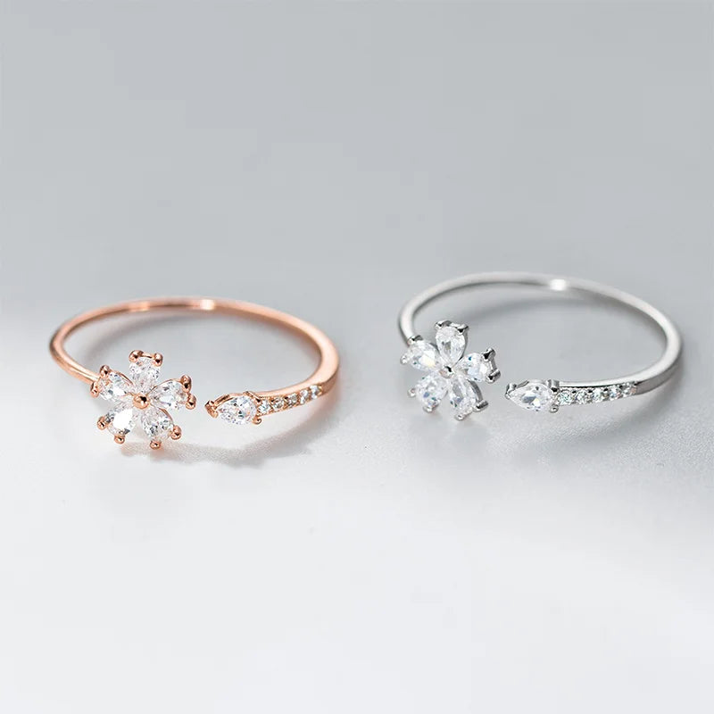 Flower Teardrop Zircon Open Ring DS4792