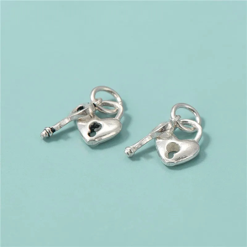 TrustDavis 925 Sterling Silver Fashion Classic Heart Lock & Key Pendant DIY Necklace Bracelet Accessories Fine Jewelry DZ1852