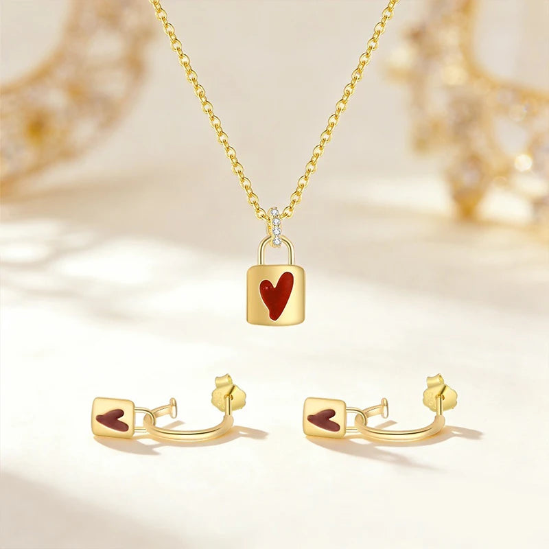 Heart Lock /Lightning Heart Earrings Jewelry Set DS4847
