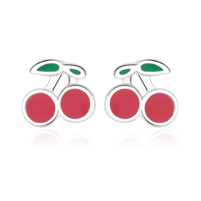 TrustDavis Real 925 Sterling Silver Fashion Sweet Cute Zirconia Cherry Screw Earrings for Women Girls Jewelry Gift DS4734