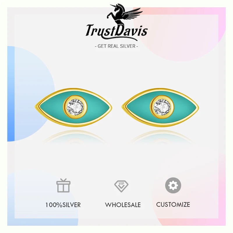 TrustDavis Real 925 Sterling Silver  fashion fine small eyes Stud Earrings for Women  Minimalist Jewelry DA3236