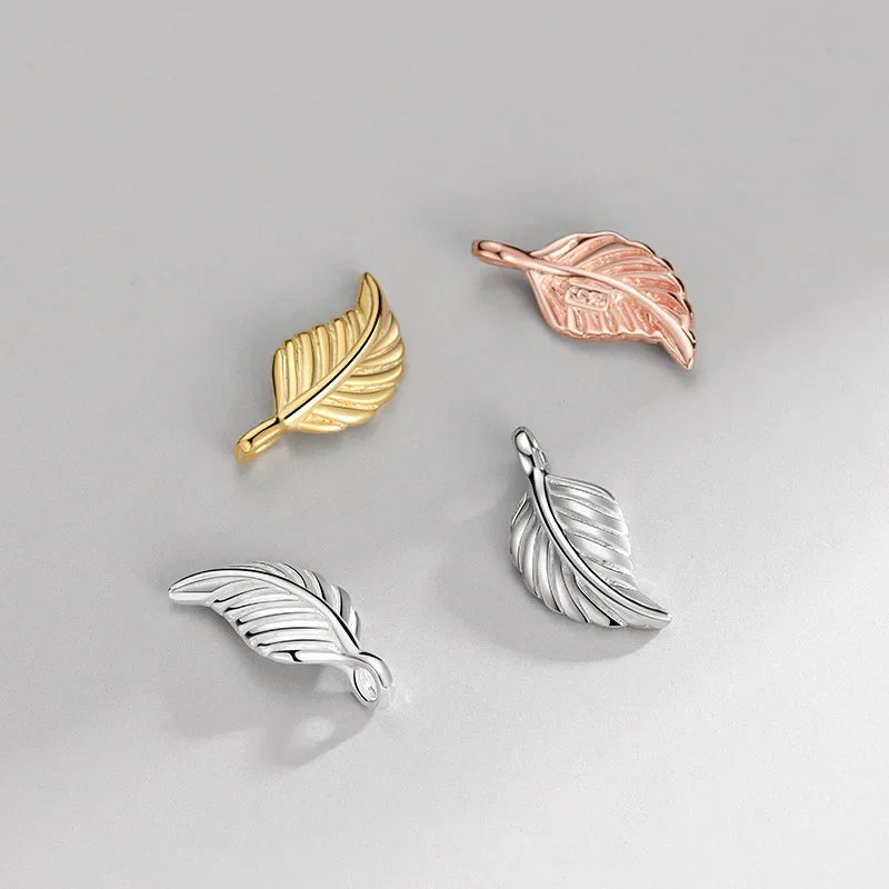 TrustDavis Real 925 Sterling Silver Vintage Leaf Feather Charm Pendant for Women Kids Handmade DIY Accessories Jewelry DH0049