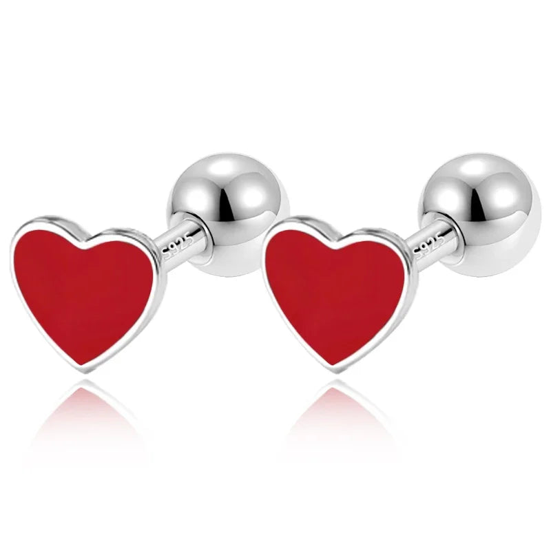 TrustDavis Real 925 Sterling Silver Heart Star Bead Screw Stud Earrings For Women Valentine's Day Fine S925 Jewelry Gift DA2871