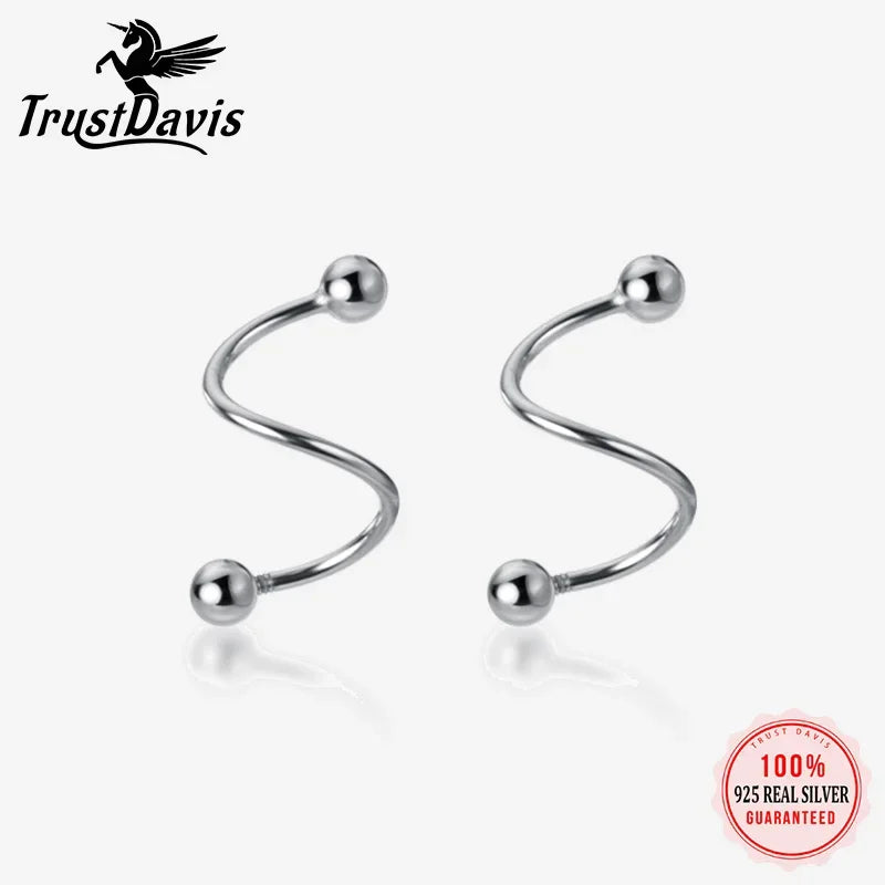 TrustDavis 925 Sterling Silver Women's Small Ball Beads Ear Bones Ear Buckle Ring Tightly Packed Mini Double Ring Earring DA1157