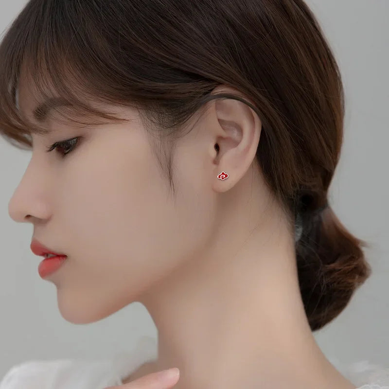 Trustdavis Real 925 Sterling Silver Fashion Sweet Red Clouds Stud Earrings For Women Wedding Birthday Present Jewelry  DB1136