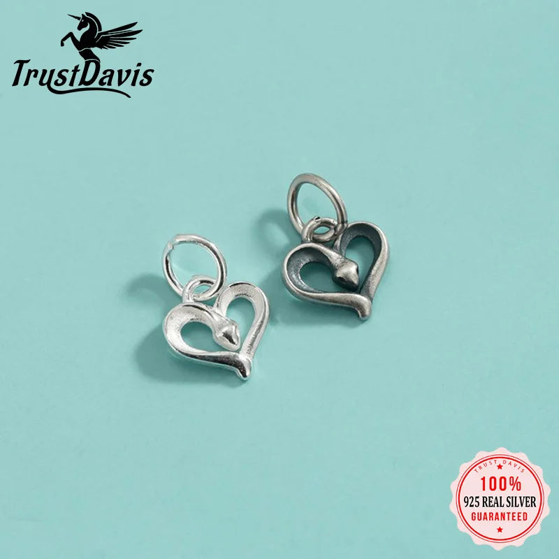 TrustDavis 925 Sterling Silver Fashion Classic Charm Cute Heart Pendant DIY Necklace Bracelet Accessories Fine Jewelry DZ1845
