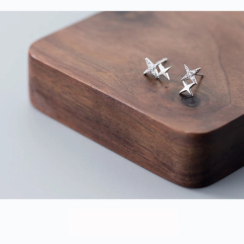 TrustDavis 100% 925 Real Sterling Silver 2Pcs Women's Jewelry Fashion Cute CZ Star Stud Earrings Gift For Girls Teen Lady DS517