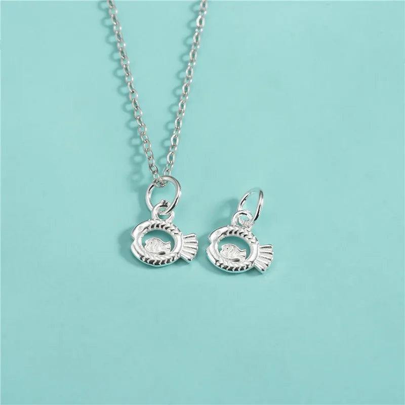 TrustDavis 925 Sterling Silver Fashion Classic Cute Little Fish Pendant DIY Necklace Bracelet Accessories Fine Jewelry DZ1842