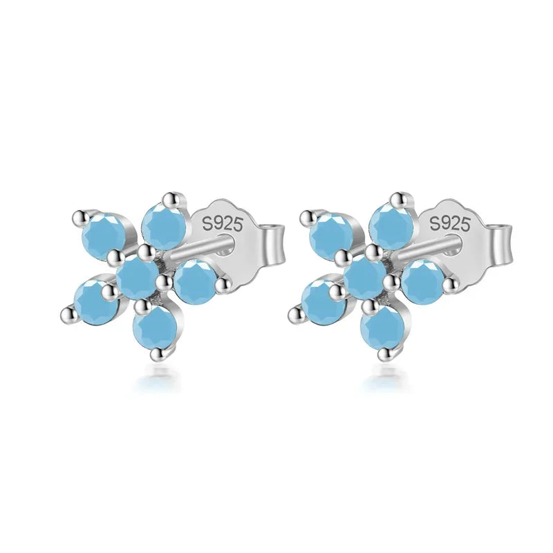 TrustDavis Real 925 Sterling Silver Fashion Flower Colour CZ Stud Earrings For Women Daughter Girls Birthday Gift Jewelry DF247