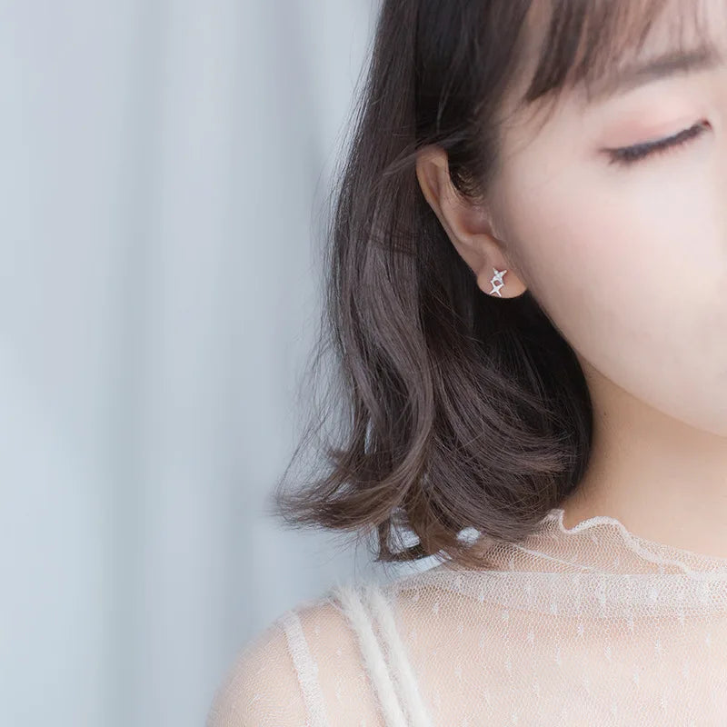 TrustDavis 100% 925 Real Sterling Silver 2Pcs Women's Jewelry Fashion Cute CZ Star Stud Earrings Gift For Girls Teen Lady DS517