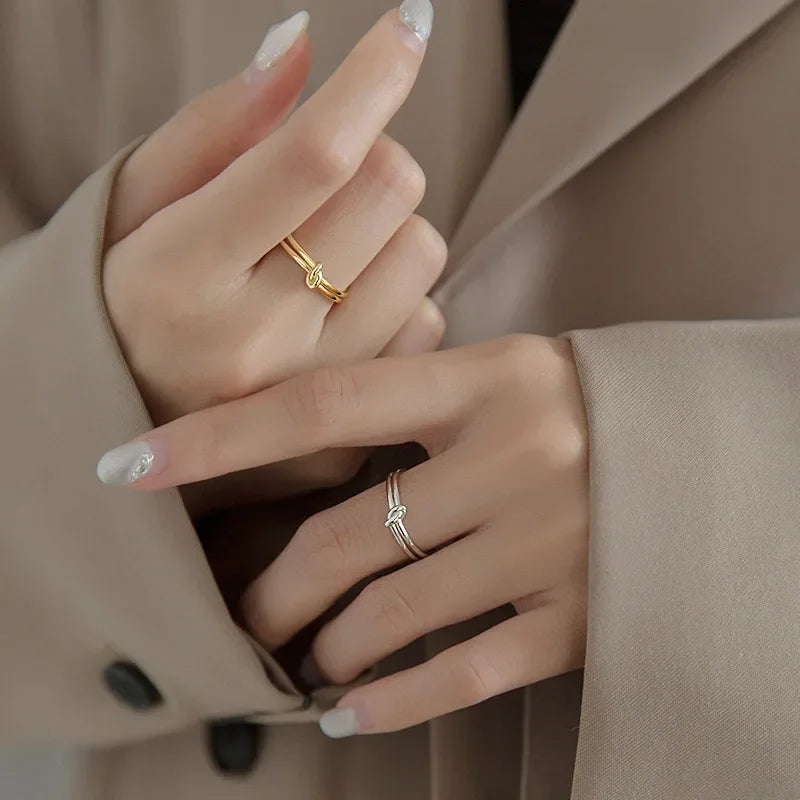 TrustDavis New Genuine 925 Sterling Silver Fashion Sweet Double Knot Opening Ring For Women Wedding Party Fine Jewelry DB397