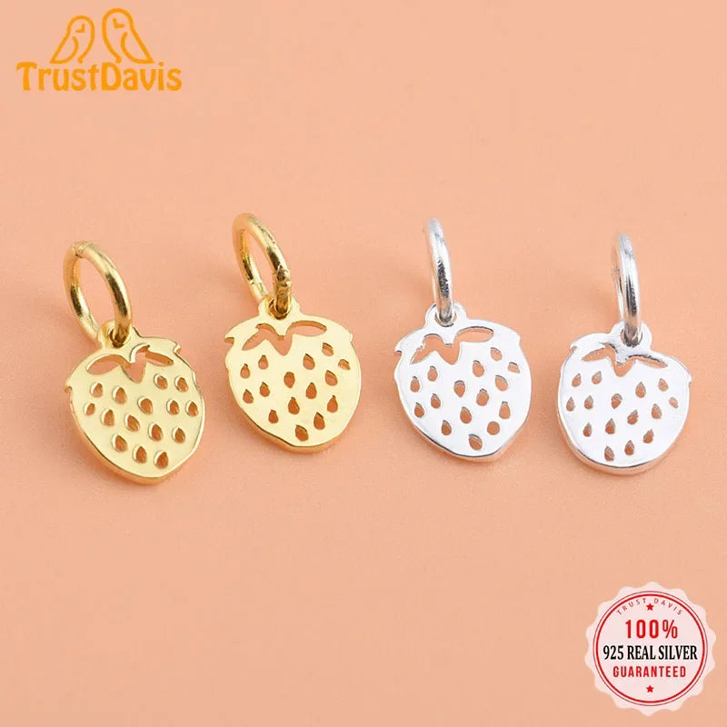 TrustDavis Real 925 Sterling Silver Personality Fashion Sweet Strawberry Charm Pendant Handmade DIY Accessories Jewelry HY078