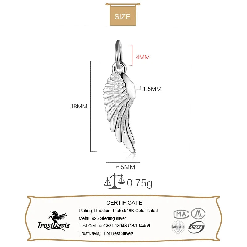 Angel Wings Charm Pendant DIY Accessories Fine 925 Jewelry HY800