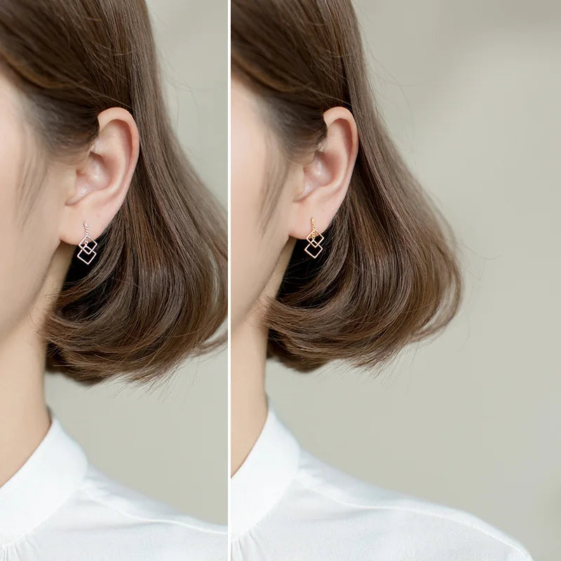 Linked Square Stud Earrings DA460