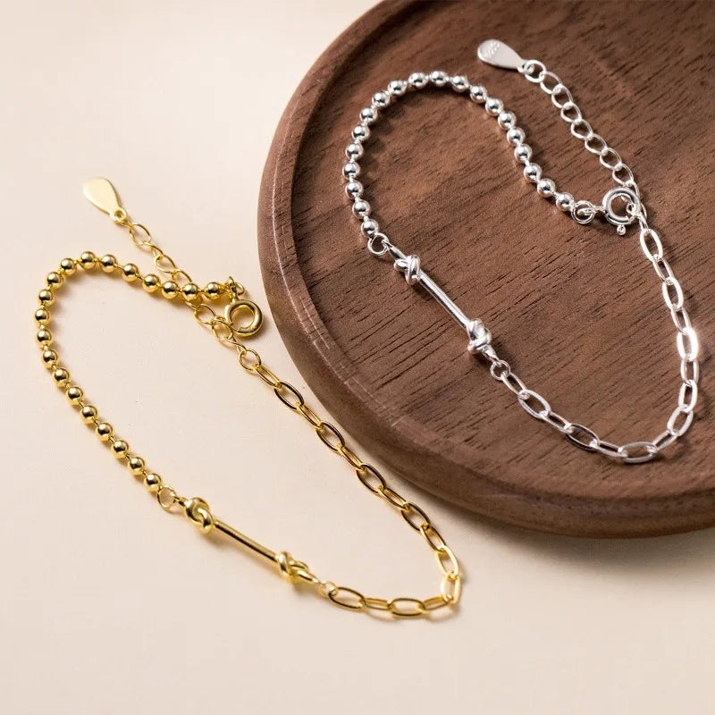 Trustdavis Genuine 925 Sterling Silver Minimalist Charm Shiny Knotted Bead Bracelet Wedding Party Jewelry Gift DS4099