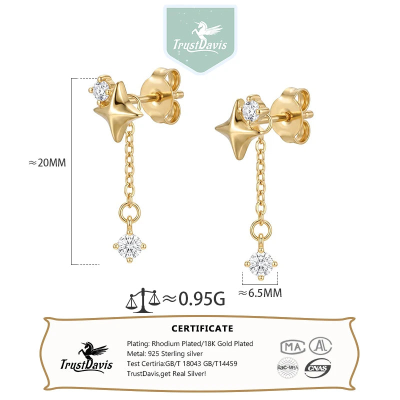 Moon and Star Tassel Zircon Stud Earrings for Women DS4979