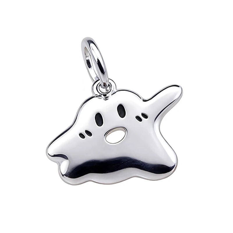 TrustDavis Real 925 Sterling Silver Personality Cute Ghost Halloween Charm Pendant Handmade DIY Accessories Jewelry DZ1810