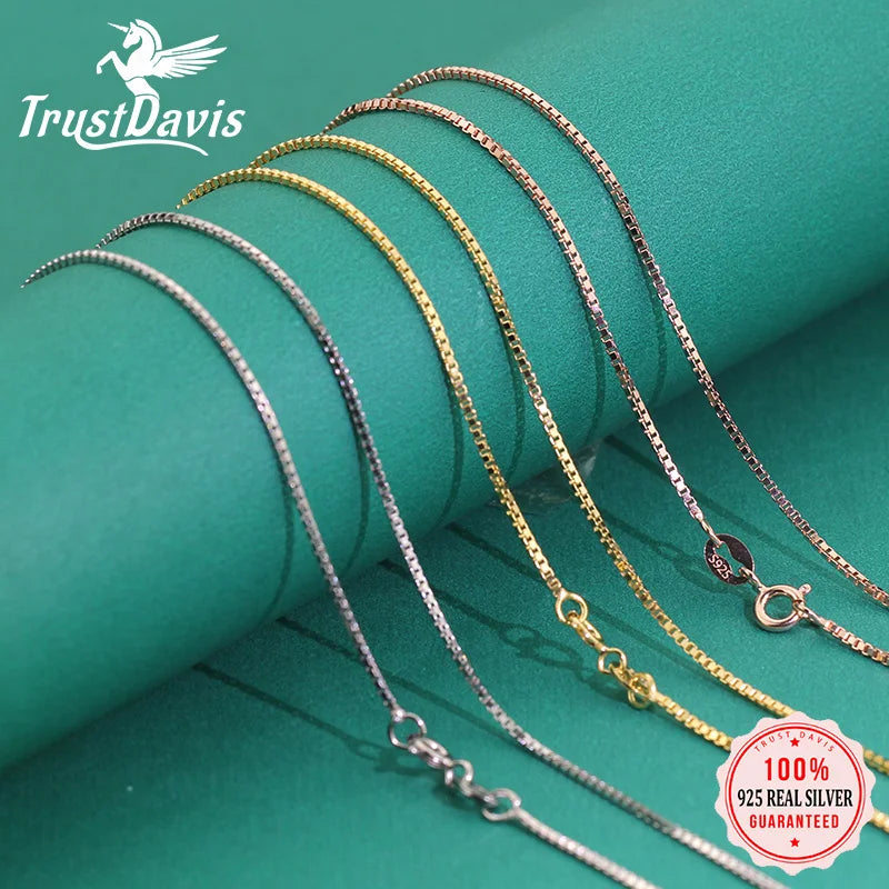 Trustdavis 100% 925 Sterling Silver Jewelry Box Chain Collarbone Chain Short Necklace For Women Silver 925 Jewelry DC07