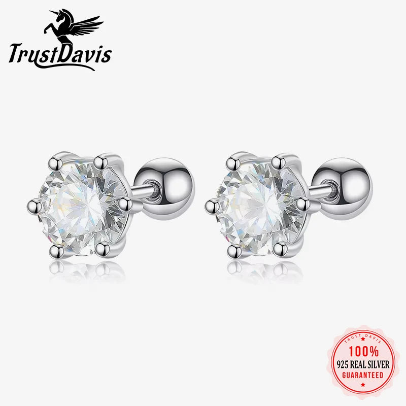 Six Claw 3/4/5/6/8mm CZ Screw Stud Earrings DA2268