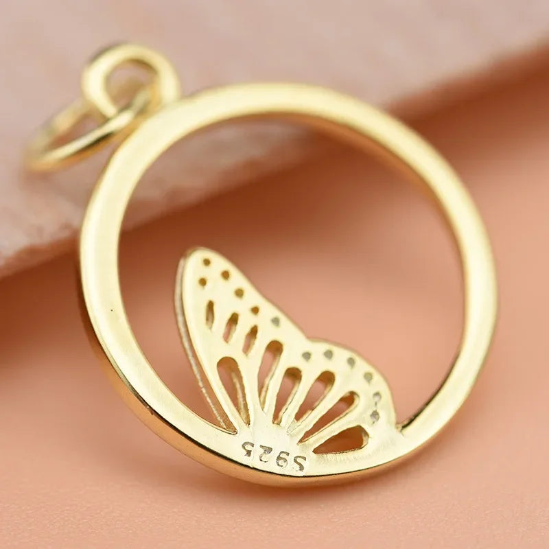 Fashion Round Butterfly Charm Pendant Handmade HY088