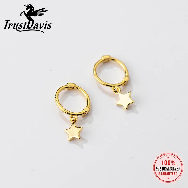 TrustDavis Real 925 Sterling Silver Star Hoop Earrings For Women Men Girl Wedding Party Christmas Gift Fine S925 Jewelry DS900